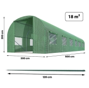 Теплица Plonos 18m2 – сквозной проход, окна, прочный каркас 600х300х200 см (Зеленая) (4976-В)
