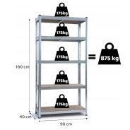 Стеллаж LEOBRO Premium 180 х 90 х 40 см, 175кг/полка, 5 полок (LB-R175-GAN)