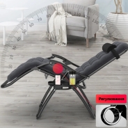 Крісло-шезлонг Zero Gravity LEOBRO з подушкою, складане, чорне (ZGC-R03-PP)