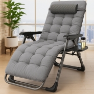 Крісло-шезлонг Zero Gravity LEOBRO з подушкою, складне, сіре (ZGC-S05-PP)