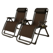 Комплект из 2 шезлонгов Zero Gravity LEOBRO Коричневое плетеное Ротанг (ZGC-S09Х2)