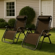 Комплект из 2 шезлонгов Zero Gravity LEOBRO Коричневое плетеное Ротанг (ZGC-S09Х2)