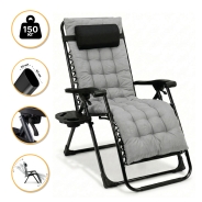 Розкладне крісло шезлонг LEOBRO Zero Gravity Premium Plus Grey (LB-ZGC-K2-GRY)