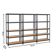 Набір із трьох стелажів LEOBRO Чорний 180 х 270 х 40 см, 175кг/полиця, 5 полиць (LB-R175-BLKX3)