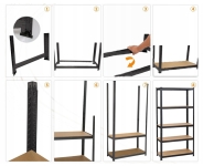 Набір із чотирьох стелажів LEOBRO Чорний 180 х 360 х 40 см, 175кг/полиця, 5 полиць (LB-R175-BLKX4)