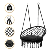 Підвісне плетене крісло-гойдалка LEOBRO Boho XL 80 см Black з подушкою (LB-1105)
