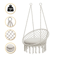 Підвісне плетене крісло-гойдалка LEOBRO Boho XL 80 см Cream з подушкою (LB-1106)