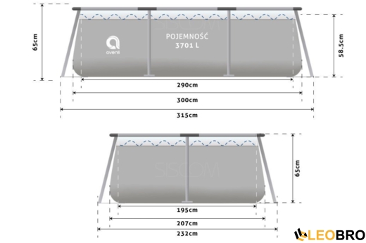 Басейн каркасний прямокутний Avenli 300х65см 15в1 (2815) - 2