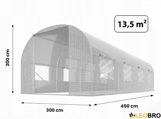 Садова теплиця з вікнами Plonos 13,5m2 Біла = 450х300х200 см (4975) - 5