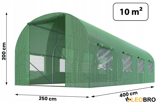 Садова теплиця з вікнами з наскрізним проходом Plonos 10m2 Зелена = 250х400х200 см (4973) - 6