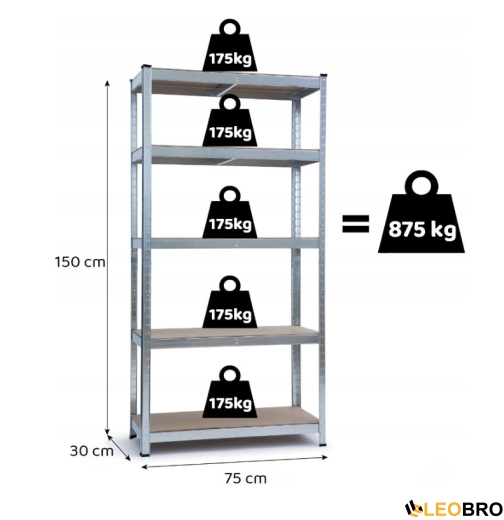 Стеллаж FunFit 150 х 75 х 30 см (3266) - 8