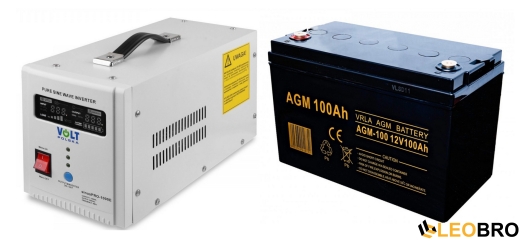 Гібридний ДБЖ/інвертор Volt Polska SINUS PRO 1000E + Акумулятор AGM Volt 12V 100Ah - 1