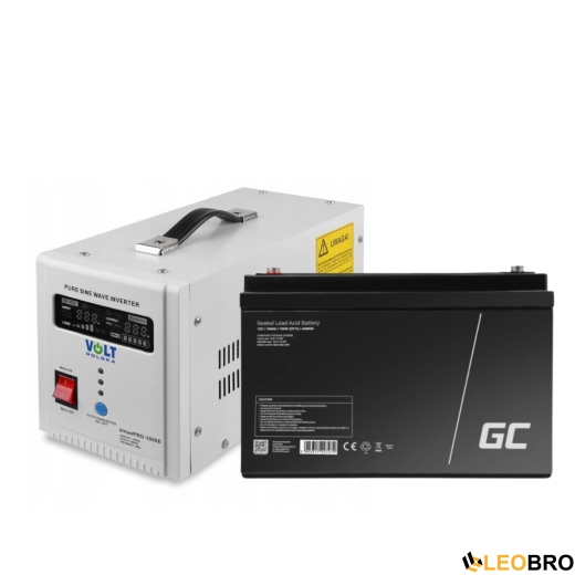 Гібридний ДБЖ/інвертор Volt Polska SINUS PRO 1000E + Акумулятор Green Cell AGM VRLA 100Ah 12V - 1