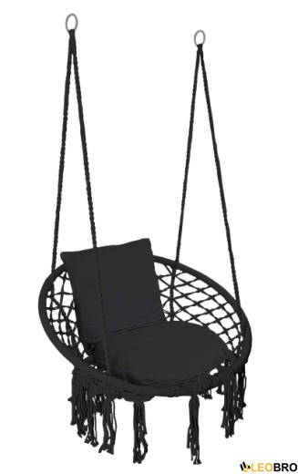 Качеля гнездо со спинкой 80 см плетеная с подушками TOGO Black (5902340320884) - 4