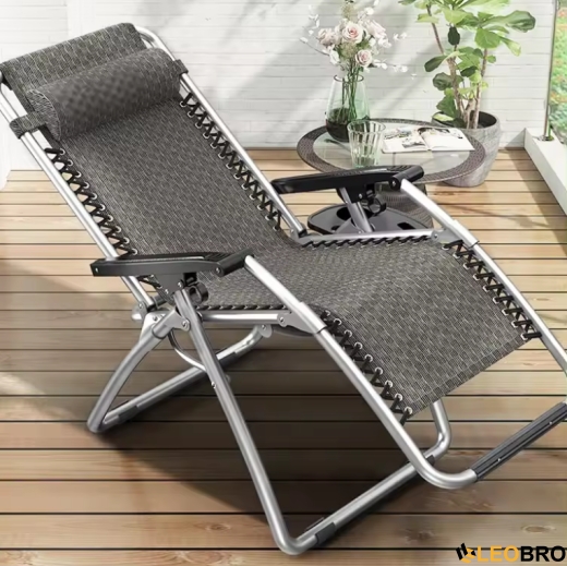 Раскладное кресло шезлонг с подушкой Zero Gravity LEOBRO Серое - 2