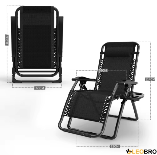 Раскладное кресло шезлонг Zero Gravity LEOBRO Чёрное - 3