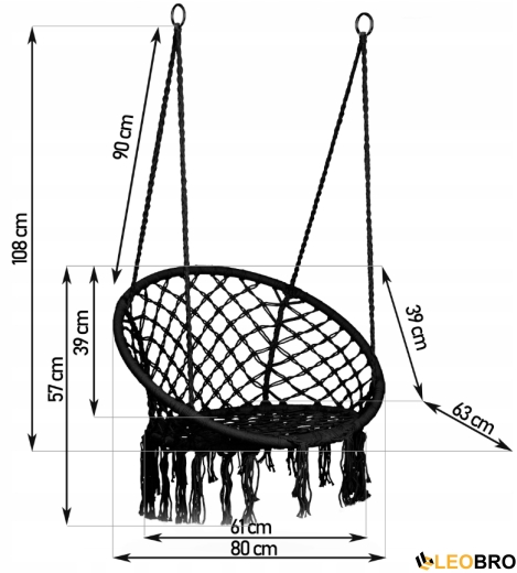 Качеля гнездо со спинкой 80 см плетеная BOHO Вlack (290000) - 3