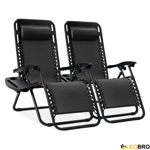 Комплект із 2 розкладних крісел шезлонгів Zero Gravity LEOBRO Чорного кольору (ZGC-R03X2) - 1