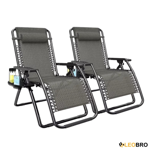 Комплект із 2 розкладних крісел шезлонгів Zero Gravity LEOBRO сірого кольору (ZGC-R02X2) - 1
