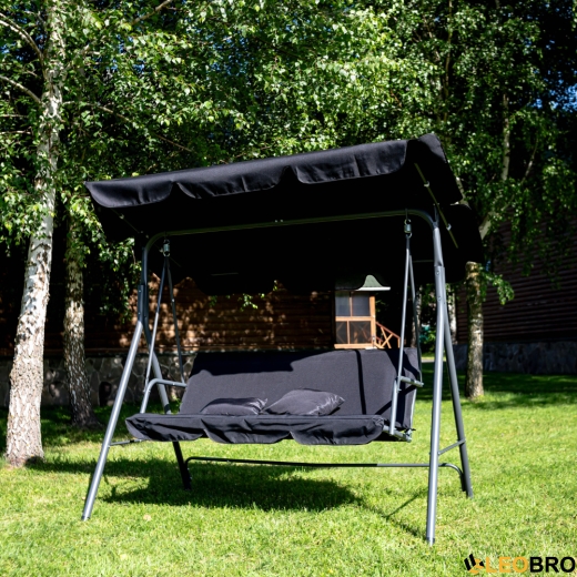 Гойдалка LEOBRO чорного кольору з подушками на 3 особи - 1