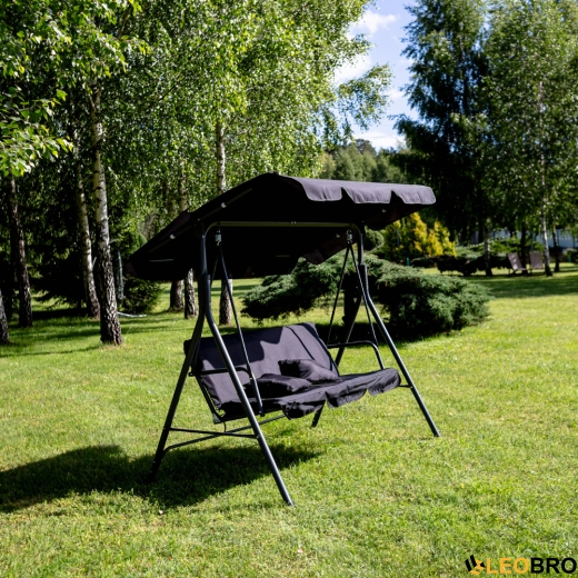 Гойдалка LEOBRO чорного кольору з подушками на 3 особи - 2