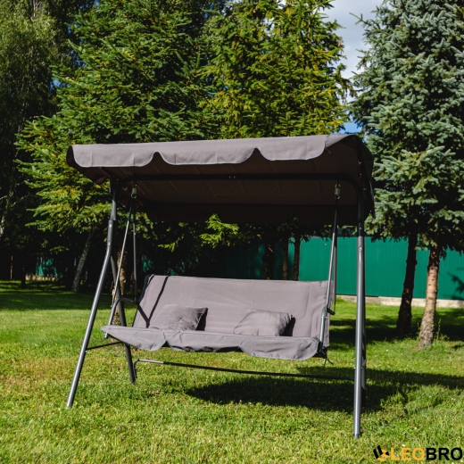 Гойдалка для саду LEOBRO з подушками на трьох Сіра - 1