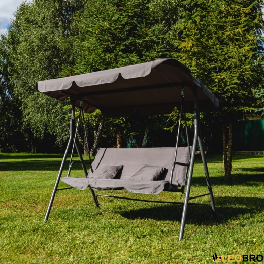 Гойдалка для саду LEOBRO з подушками на трьох Сіра - 2