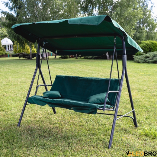 Гойдалка LEOBRO зеленого кольору з подушками на 3 особи - 1