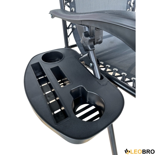 Розкладне крісло шезлонг Zero Gravity LEOBRO з козирком Чорне - 2