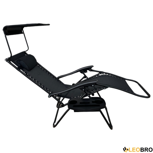 Розкладне крісло шезлонг Zero Gravity LEOBRO з козирком Чорне - 3