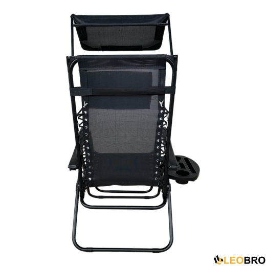 Розкладне крісло шезлонг Zero Gravity LEOBRO з козирком Чорне - 4