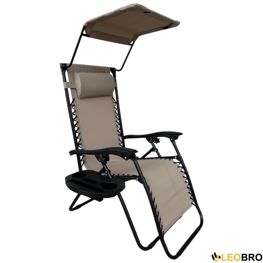 Раскладное кресло шезлонг Zero Gravity LEOBRO с козырьком Бежевое - 1