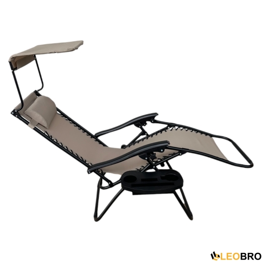 Раскладное кресло шезлонг Zero Gravity LEOBRO с козырьком Бежевое - 3