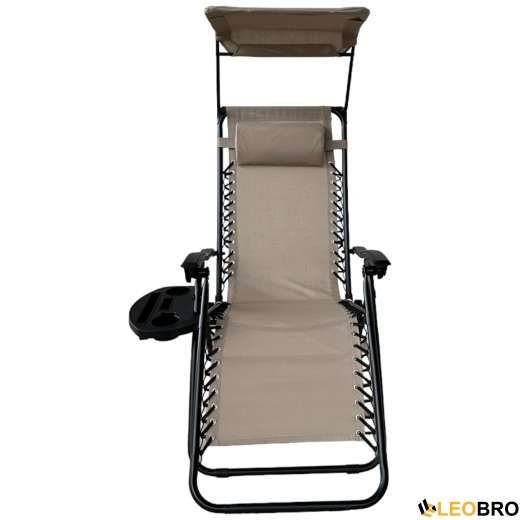 Раскладное кресло шезлонг Zero Gravity LEOBRO с козырьком Бежевое - 4
