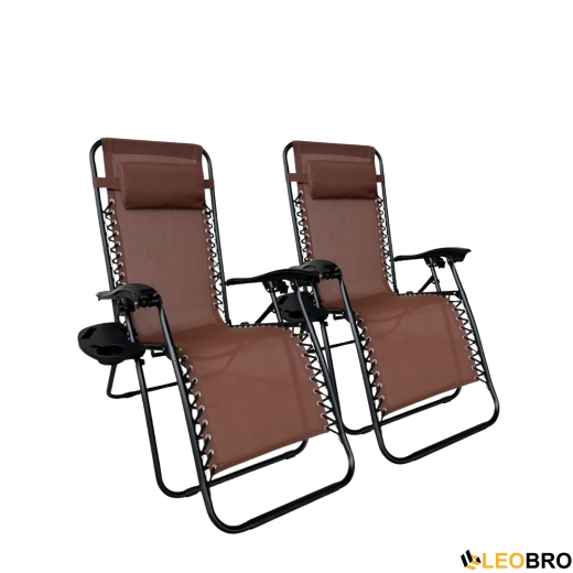 Два шезлонги Zero Gravity LEOBRO: коричневий відтінок (HT-167A12 BROWN) - 1