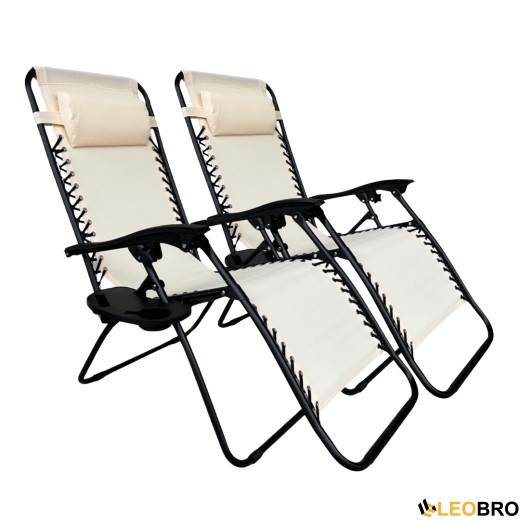 Комплект 2 шезлонгів Zero Gravity LEOBRO: затишок та комфорт у бежевих тонах (HT-167A12 BEIGE) - 1