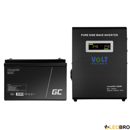 Комплект Volt Polska SINUS PRO 800 W 12/230V 500/800W + Акумулятор Green Cell AGM VRLA 100Ah 12V - 1