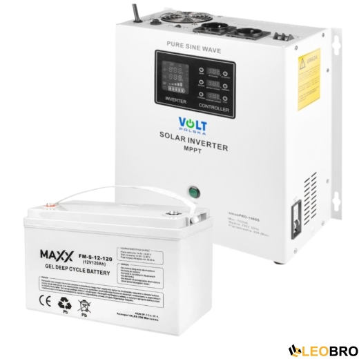 Аварійний комплект Гібридний ДБЖ/інвертор Volt Polska SINUS PRO 1500 S + Акумулятор 4SUN MAXX GEL 120 Ah - 1