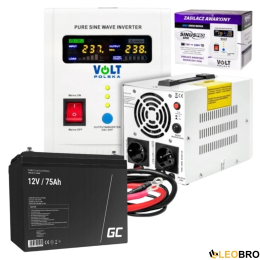 Аварійний комплект Volt Polska SINUS PRO 500 E 12/230V 350/500W + Акумулятор Green Cell AGM VRLA 75Ah 12V - 1