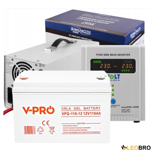 Аварійний комплект Volt Polska SINUS PRO 1000 E 12/230V 700/1000W + Акумулятор VOLT VRLA DEEP CYCLE 110Ah 12V - 1