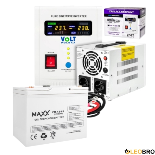 Аварійний комплект Volt Polska SINUS PRO 500 E 12/230V 350/500W + Акумулятор гелевий 4SUN MAXX GEL 85 Ah - 1