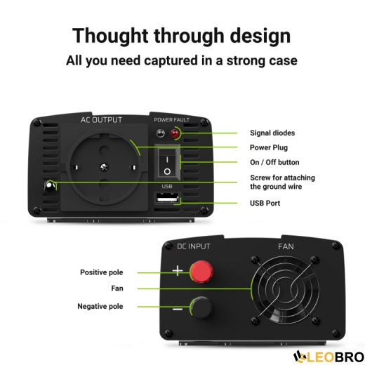 Автомобільний інвертор Green Cell 12V на 230V 500W/1000W (INV16) Чистий синус - 3