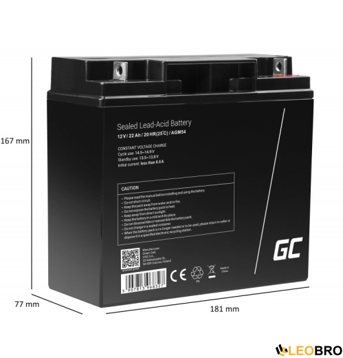 Акумулятор для ДБЖ Green Cell AGM VRLA 22Ah 12V (AGM54) - 5