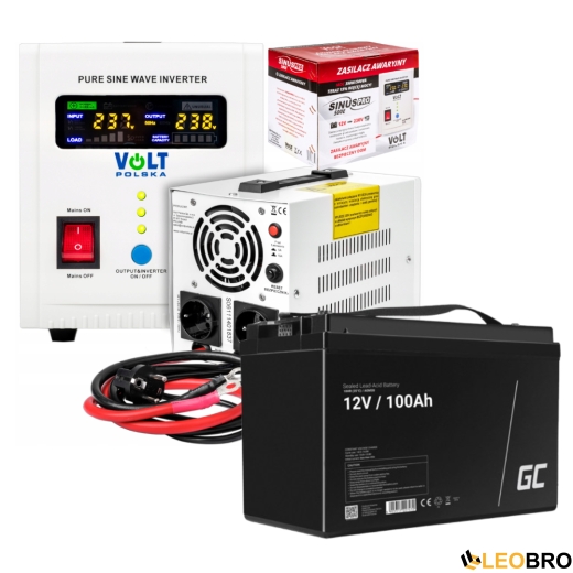 Аварійний комплект Volt Polska SINUS PRO 500 E 12/230V 350/500W + Акумулятор Green Cell AGM VRLA 100Ah 12V - 1