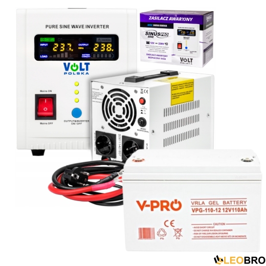 Аварийный комплект Volt Polska SINUS PRO 800 E 12/230V 500/800W + Аккумулятор Green Cell AGM VRLA 100Ah 12V - 1