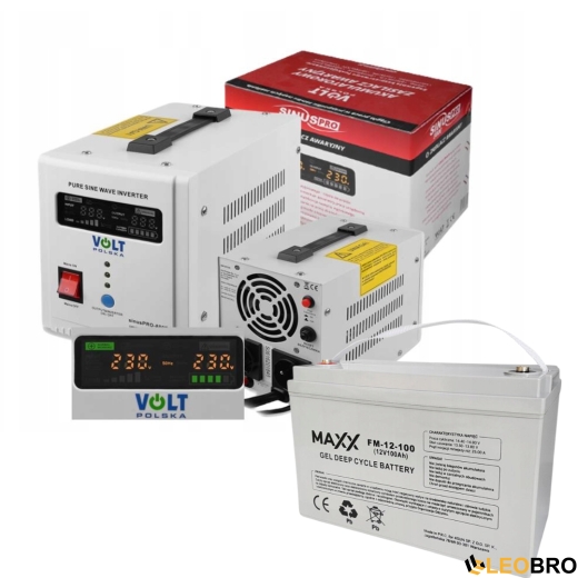 Аварійний комплект Volt Polska SINUS PRO 500 E 12/230V 350/500W + 4SUN MAXX GEL DEEP CYCLE 100Ah 12V - 1
