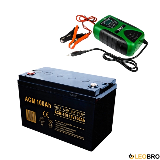 Акумулятор VOLT AGM VRLA 100Ah 12V + Зарядний пристрій Volt Polska 12V 8A LCD - 1