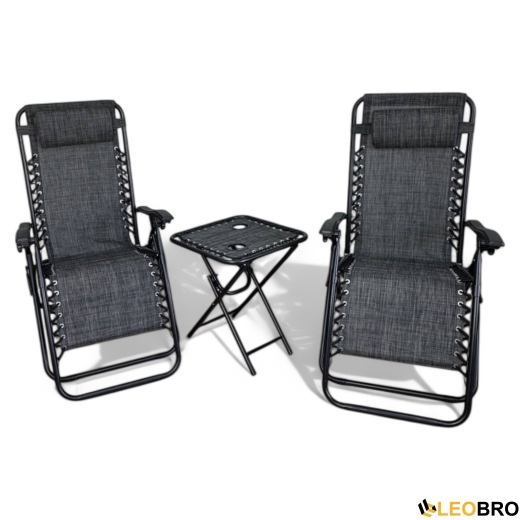 Комплект 2 шезлонгов Zero Gravity LEOBRO: + столик темно-серого цвета (HT-167A3 DARK GREY) - 1