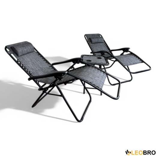 Комплект 2 шезлонгов Zero Gravity LEOBRO: + столик темно-серого цвета (HT-167A3 DARK GREY) - 2