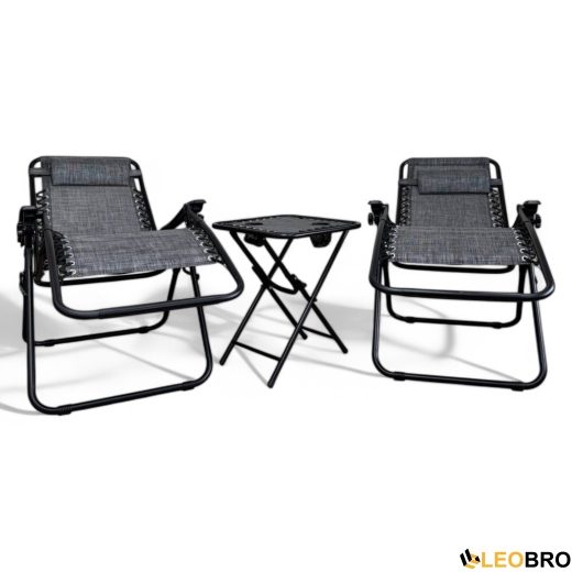 Комплект 2 шезлонгов Zero Gravity LEOBRO: + столик темно-серого цвета (HT-167A3 DARK GREY) - 3